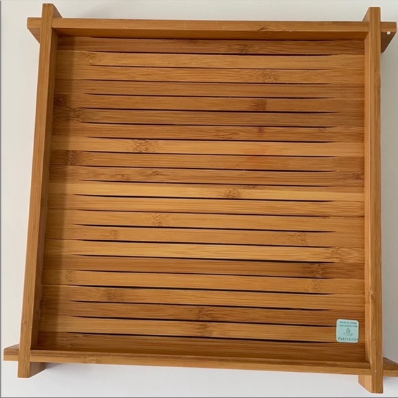 PartyLite Vtg. Versatile Glass Top square bamboo candle holder